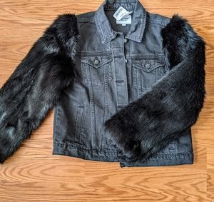 Black Velvet Heart Denim and fur Jacket size Large
